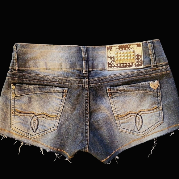 Emporio - LG Blue Wide Band Distressed Denim Micro Shorts - Picture 2 of 11